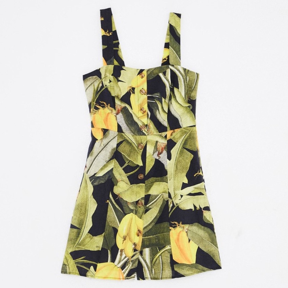 Farm Rio Black Banana Craze Linen Mini Dress